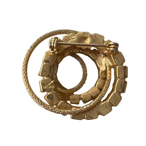 Pink Rhinestone Goldtone Vintage Brooch Pin Circles 1.4" Diameter - Picture 7 of 14